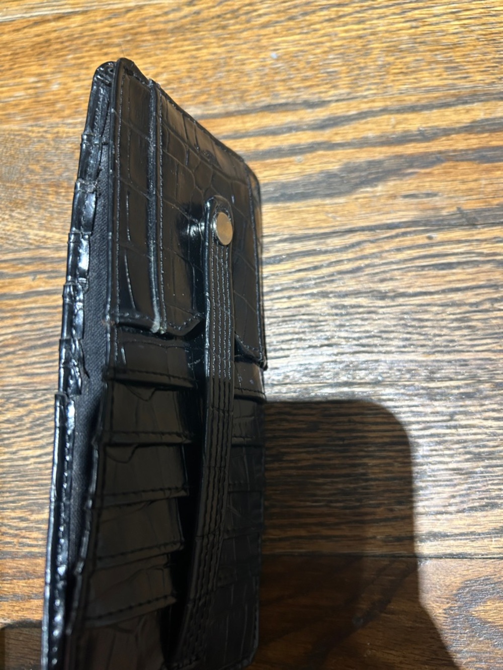Black Croc-Embossed Snap Tab Wallet - Picture 4 of 7